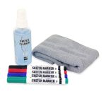 SketchKit, set de 4 markere colorate, spray de curatat si microfibra