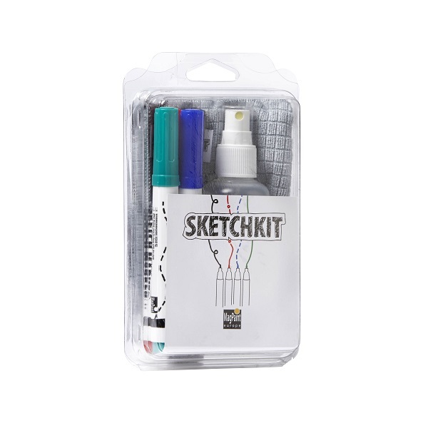 productfotografie SketchKit, set de 4 markere colorate, spray de curatat si microfibra